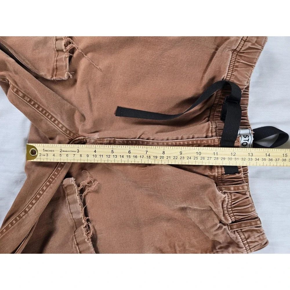 Stoic Pants Mens 33x30 Brown Elastic Waist Belted Straight Leg Workwear Casual